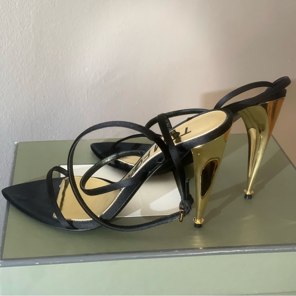 COPY - Black satin ankle strap with gold heel - Picture 7 of 12
